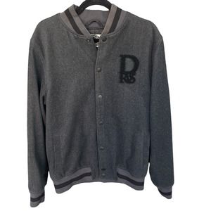 Dravus Varsity Letterman Jacket Mens Large Black Gray Snap Button Up Wool